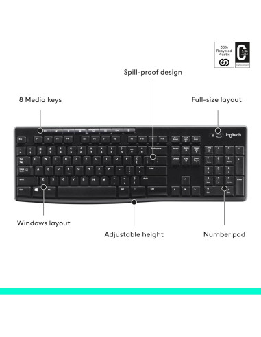Teclado Inalámbrico Logitech K270 Negro, 2.4 GHz, Tamaño Completo