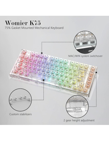Teclado Mecánico Womier K75 75% RGB Intercambiable Blanco