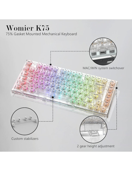 Teclado Mecánico Womier K75 75% RGB Intercambiable Blanco Teclado Mecánico Womier K75 75% RGB Intercambiable Blanco