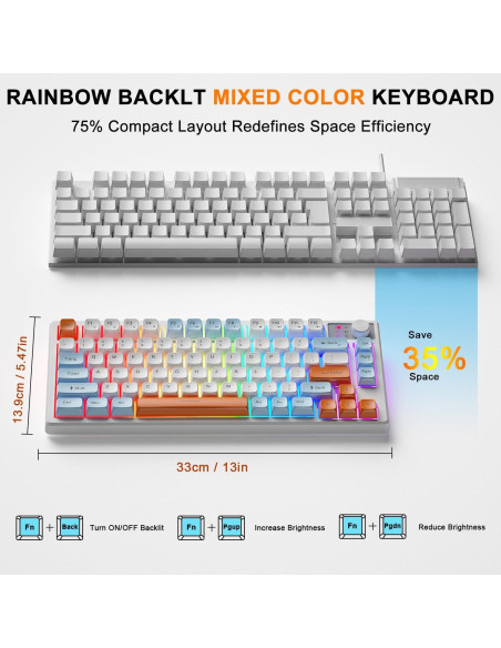 Teclado y Ratón Inalámbricos BlueFinger V75 RGB 75% Recargable Teclado y Ratón Inalámbricos BlueFinger V75 RGB 75% Recargable