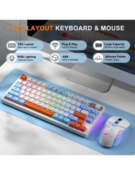 Teclado y Ratón Inalámbricos BlueFinger V75 RGB 75% Recargable Teclado y Ratón Inalámbricos BlueFinger V75 RGB 75% Recargable