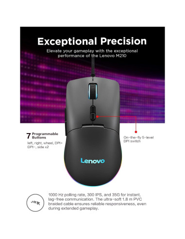 Ratón Gaming Lenovo M210 RGB 8000 DPI 7 Botones Programables