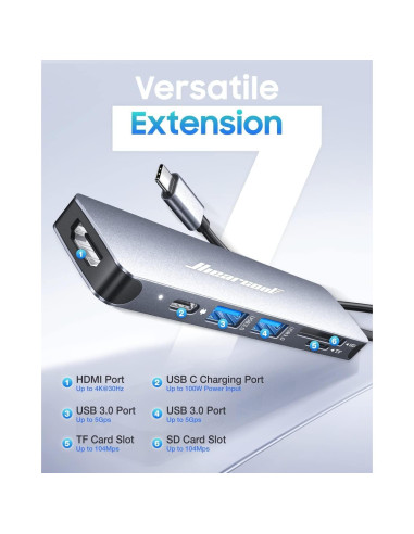 Hub USB C Hiearcool 7 en 1 HDMI 4K 100W para MacBook Pro