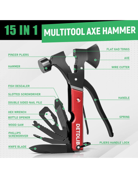 Hacha Multitool 15 en 1 DETDLIB Roja para Camping Hacha Multitool 15 en 1 DETDLIB Roja para Camping
