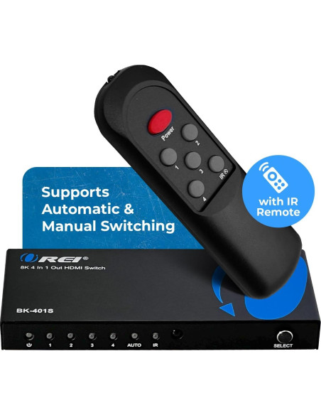 Interruptor HDMI 4x1 OREI BK-401S 8K 120Hz con Control Remoto Interruptor HDMI 4x1 OREI BK-401S 8K 120Hz con Control Remoto