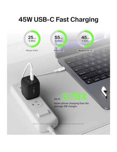 Cargador de pared Belkin 45W USB-C carga rápida para iPhone