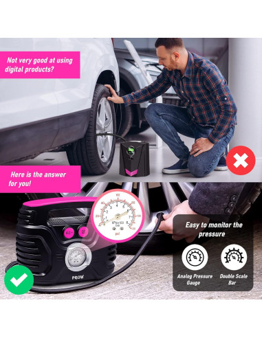 Compresor de Aire Eléctrico Portátil PROW 12V/110V con Manómetro
