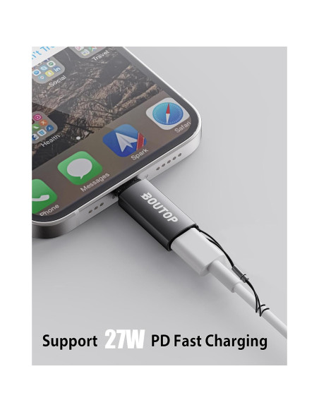 Adaptador USB C a Lightning BOUTOP 27W Carga Rápida 2 Pzs Adaptador USB C a Lightning BOUTOP 27W Carga Rápida 2 Pzs