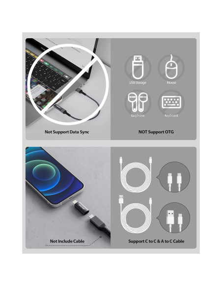 Adaptador USB C a Lightning BOUTOP 27W Carga Rápida 2 Pzs Adaptador USB C a Lightning BOUTOP 27W Carga Rápida 2 Pzs