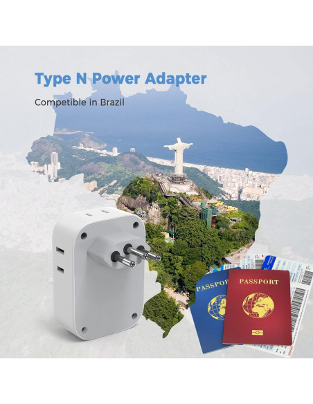 Adaptador de corriente TESSAN tipo N a Brasil 7 en 1 USB Adaptador de corriente TESSAN tipo N a Brasil 7 en 1 USB