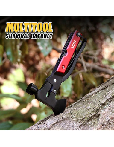 Hacha Multitool 14 en 1 EGIFI Roja para Camping y Supervivencia