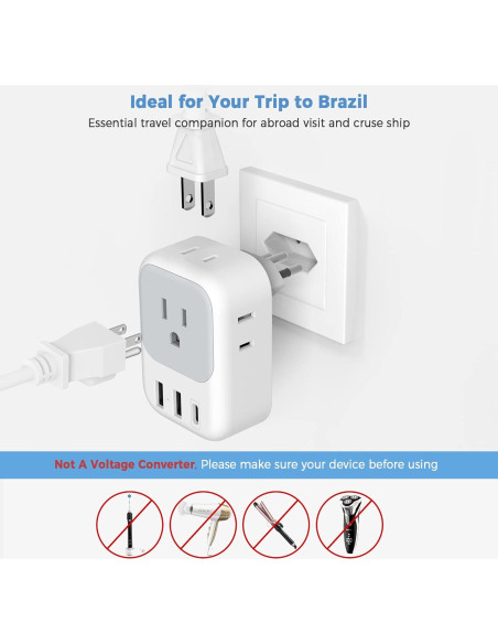 Adaptador de corriente TESSAN tipo N a Brasil 7 en 1 USB Adaptador de corriente TESSAN tipo N a Brasil 7 en 1 USB