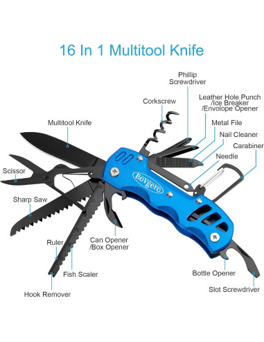 Cuchillo Multiherramienta Bovgero 16 en 1 Azul Plegable