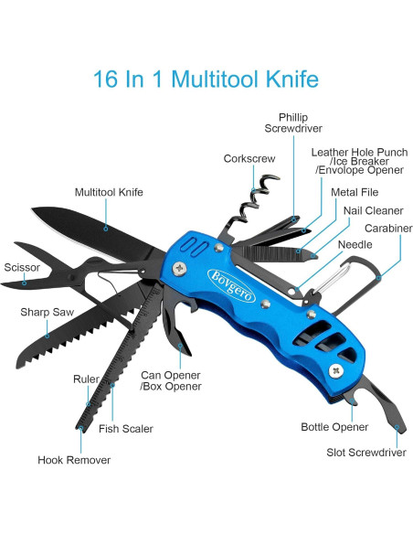 Cuchillo Multiherramienta Bovgero 16 en 1 Azul Plegable Cuchillo Multiherramienta Bovgero 16 en 1 Azul Plegable