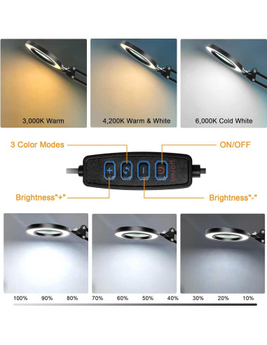 Lupa de 10X Hviww con Luz LED y Soporte Ajustable Negro