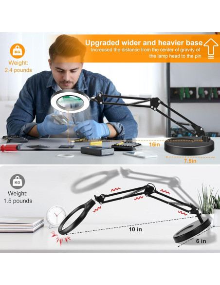 Lupa de 10X Hviww con Luz LED y Soporte Ajustable Negro Lupa de 10X Hviww con Luz LED y Soporte Ajustable Negro