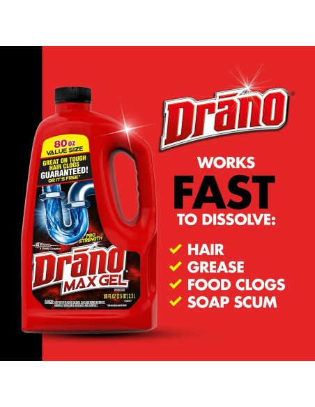 Drano Max Gel 80 Oz Removedor de Obstrucciones para Drenajes Drano Max Gel 80 Oz Removedor de Obstrucciones para Drenajes
