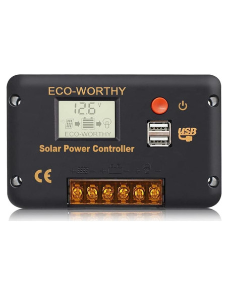 Controlador de Carga Solar ECO-WORTHY 30A 12/24V USB Controlador de Carga Solar ECO-WORTHY 30A 12/24V USB