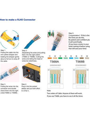 Crimpador RJ45 Pasante CHZHLM con 50 Conectores Cat6 y Destripador