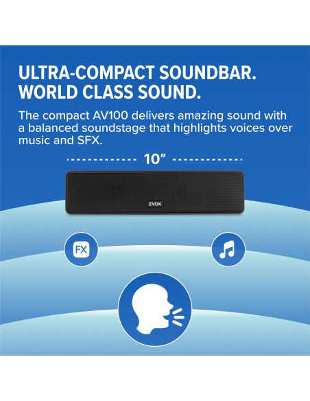 ZVOX Barra de Sonido AV100 Compacta con Aumento de Voz ZVOX Barra de Sonido AV100 Compacta con Aumento de Voz