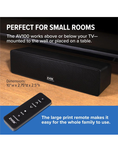 ZVOX Barra de Sonido AV100 Compacta con Aumento de Voz