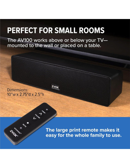 ZVOX Barra de Sonido AV100 Compacta con Aumento de Voz ZVOX Barra de Sonido AV100 Compacta con Aumento de Voz