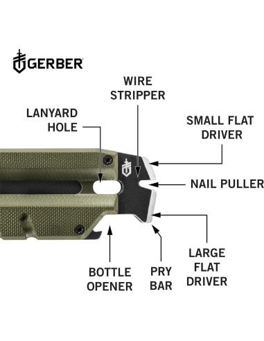 Cuchillo Utilitario GERBER Prybrid 8 en 1 Verde con Clip