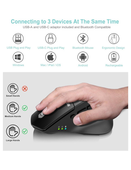 Ratón Inalámbrico Bluetooth Arteck MD172 Ergonómico Recargable Ratón Inalámbrico Bluetooth Arteck MD172 Ergonómico Recargable