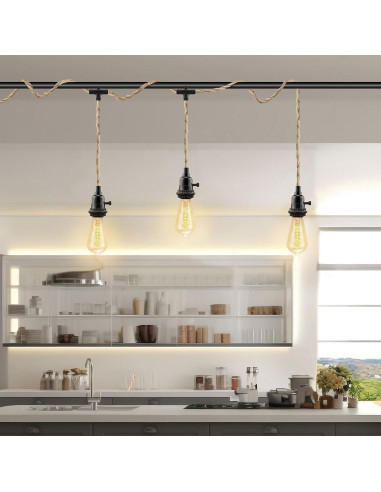Lámpara Colgante Enchufable LYOOWNG 3 Luces 7.62M Yute