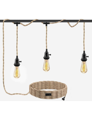 Lámpara Colgante Enchufable LYOOWNG 3 Luces 7.62M Yute