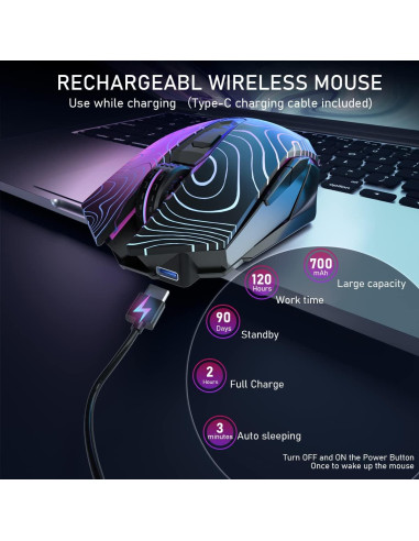 Ratón Gaming Inalámbrico SOLAKAKA SM10 RGB 5 Niveles DPI