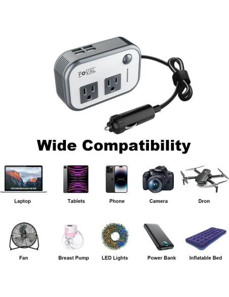 Inversor de Potencia FOVAL 200W 12V a 220V con 4 USB Inversor de Potencia FOVAL 200W 12V a 220V con 4 USB