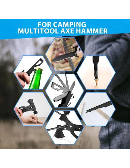 Hacha Multitool 15 en 1 FFIPBGE Negra para Camping Hacha Multitool 15 en 1 FFIPBGE Negra para Camping