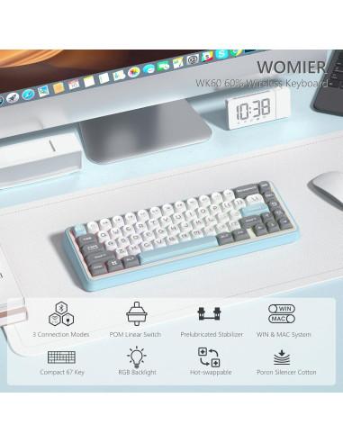 Teclado Womier WK60 Mecánico Inalámbrico RGB 60% Azul