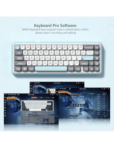 Teclado Womier WK60 Mecánico Inalámbrico RGB 60% Azul