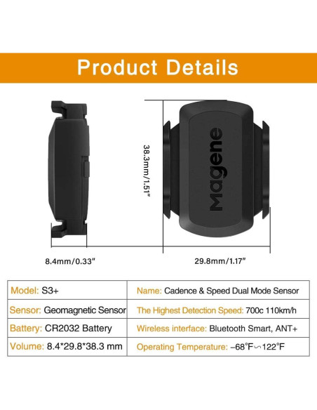 Sensor de Velocidad/Cadencia Magene S3+ Inalámbrico Bluetooth Sensor de Velocidad/Cadencia Magene S3+ Inalámbrico Bluetooth