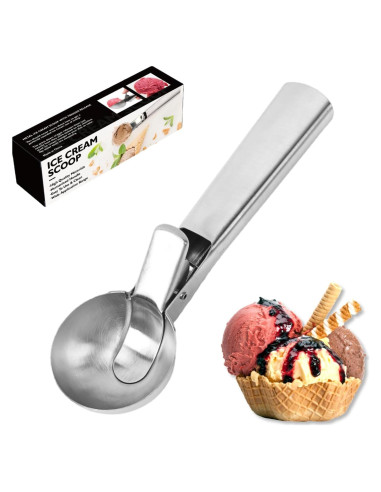 Cucharón de Helado ZKIRON Grande - Acero Inoxidable, Ergonómico