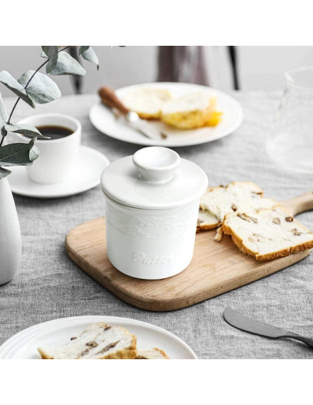 Crock de Mantequilla SGAOFIEE de Porcelana Blanca con Tapa Crock de Mantequilla SGAOFIEE de Porcelana Blanca con Tapa