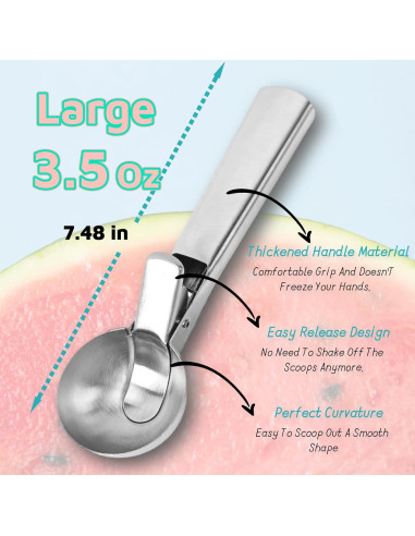 Cucharón de Helado ZKIRON Grande - Acero Inoxidable, Ergonómico