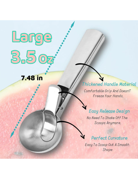 Cucharón de Helado ZKIRON Grande - Acero Inoxidable, Ergonómico Cucharón de Helado ZKIRON Grande - Acero Inoxidable, Ergonómico