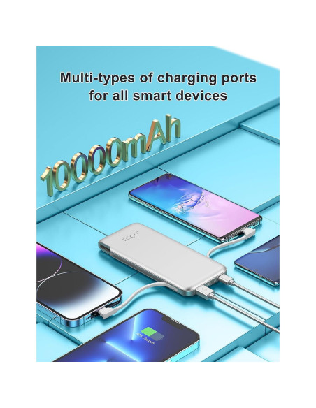 Cargador Portátil TG90 10000mAh con Enchufe y Cables Integrados Cargador Portátil TG90 10000mAh con Enchufe y Cables Integrados