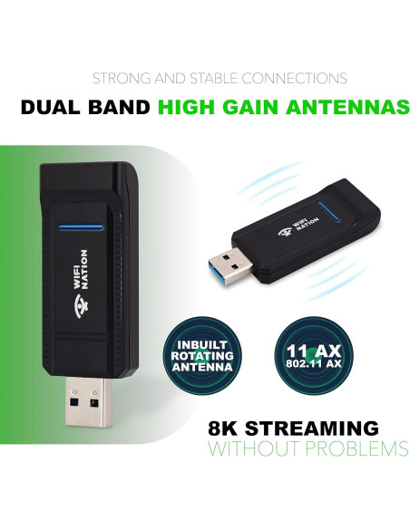 Adaptador WiFi 6 USB 3.0 WiFi Nation WN-H6 1800Mbps Adaptador WiFi 6 USB 3.0 WiFi Nation WN-H6 1800Mbps