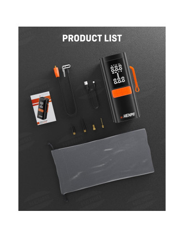 Compresor de Aire Portátil HENMI 18000mAh 170 PSI para Neumáticos