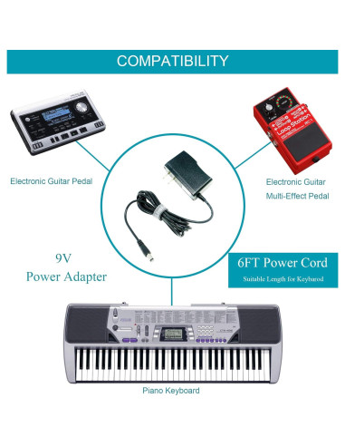 Adaptador de CA Casio CTK-720 9V 850mA 1.83m