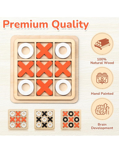 Juego de Tres en Raya de Madera Libima - 12 Piezas 14x14 cm