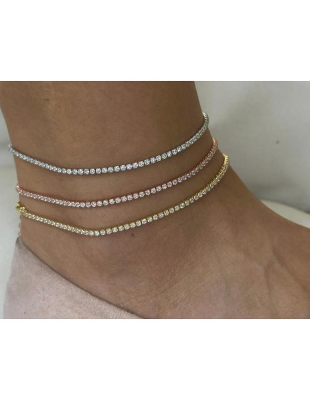 Tobillera de tenis oro blanco 18K para mujer 3mm/4mm/5mm Tobillera de tenis oro blanco 18K para mujer 3mm/4mm/5mm