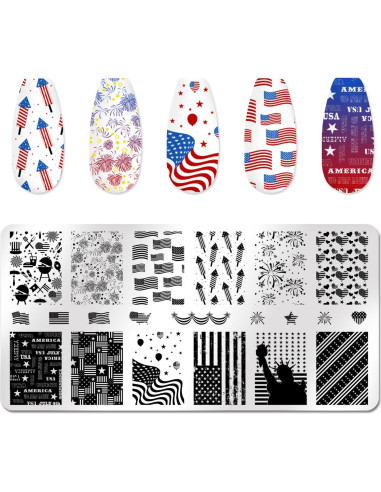 Placas de Estampado de Uñas WOKOTO 6 Pcs Día de la Independencia