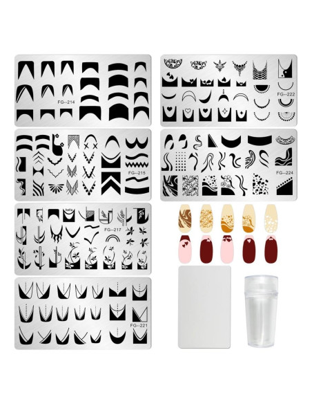 Kit de Estampado de Uñas AddFavor 6 Piezas con Sello y Raspador Kit de Estampado de Uñas AddFavor 6 Piezas con Sello y Raspador