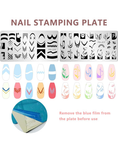 Kit de Estampado de Uñas AddFavor 6 Piezas con Sello y Raspador