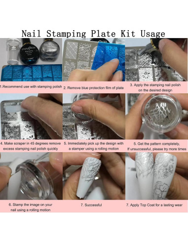 Kit de Estampado de Uñas AddFavor 6 Piezas con Sello y Raspador